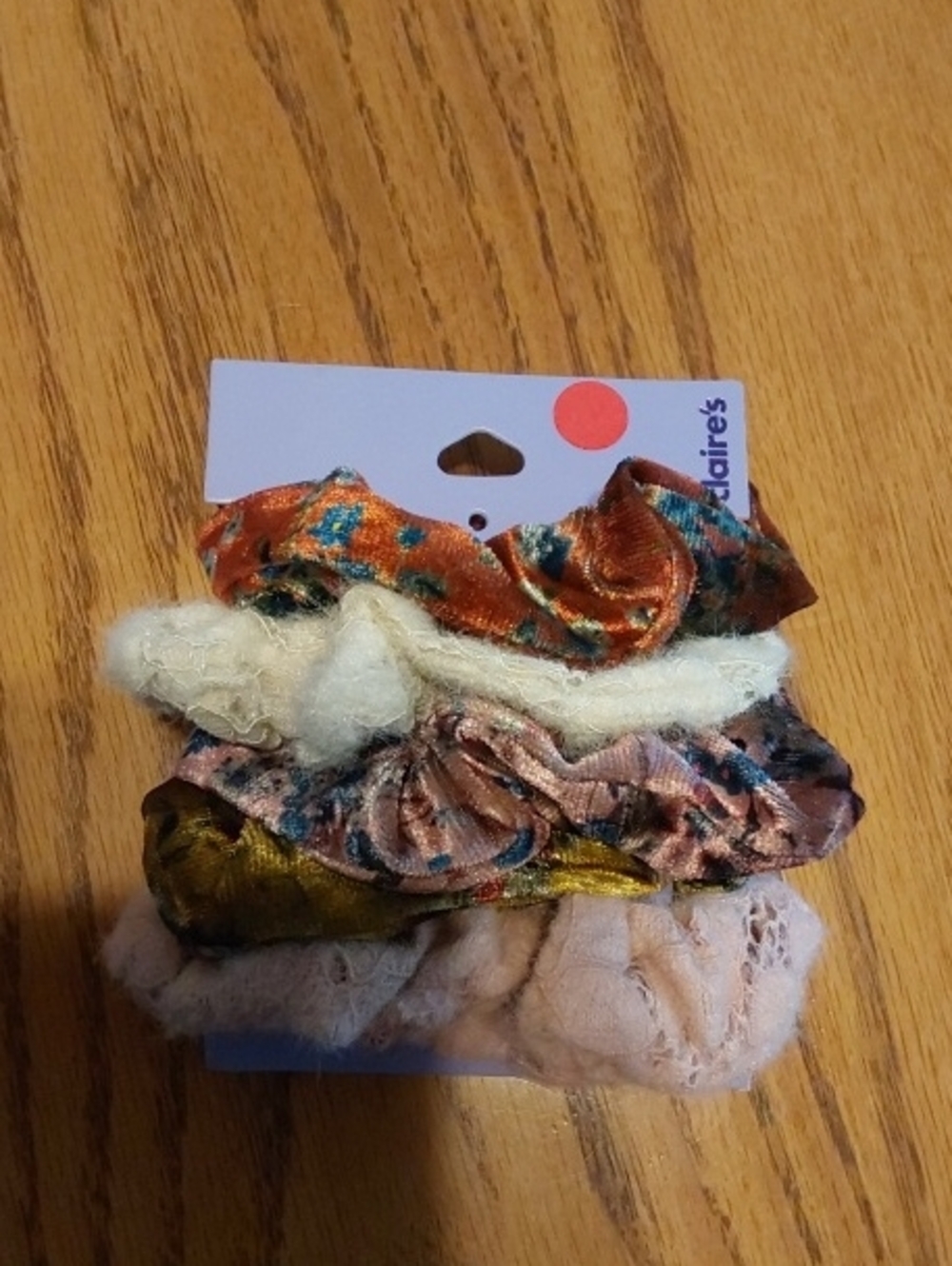 Claire's Mixed Velvet & Lace Hair Scrunchie Set - Pink, Gold, Cream, Orange